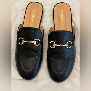 Charmivy black mules with rhinestone stone detail. NBW.